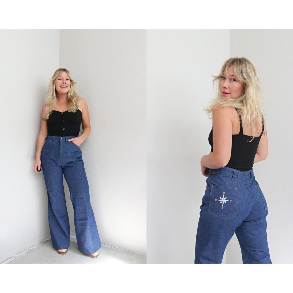 1970's NOS Deadstock Compass Tall Bell Bottom Jeans ~ Women's SM ~ 29" 30" Waist